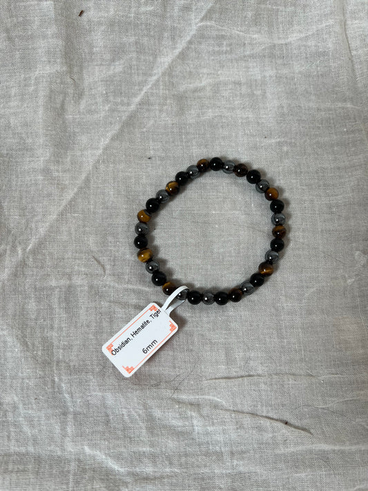 Pulsera de Obsidiana, Hematita y ojo de Tigre